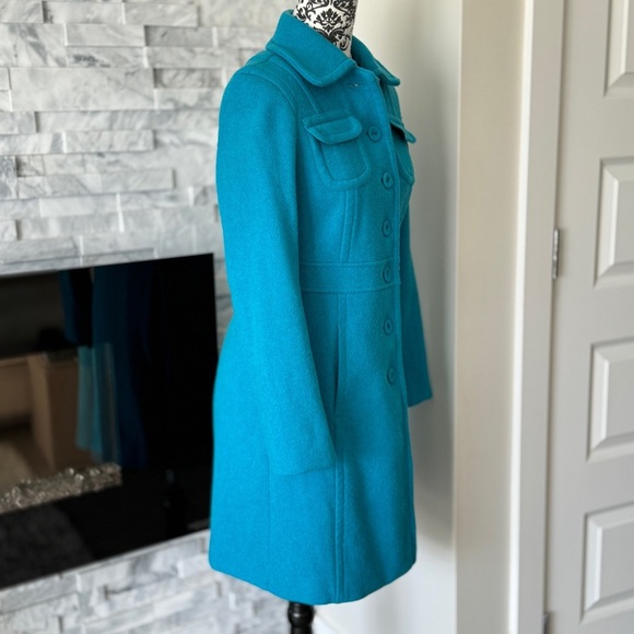 Gap Long Button Up Coat Peacock Turquoise Blue S - Picture 6 of 7